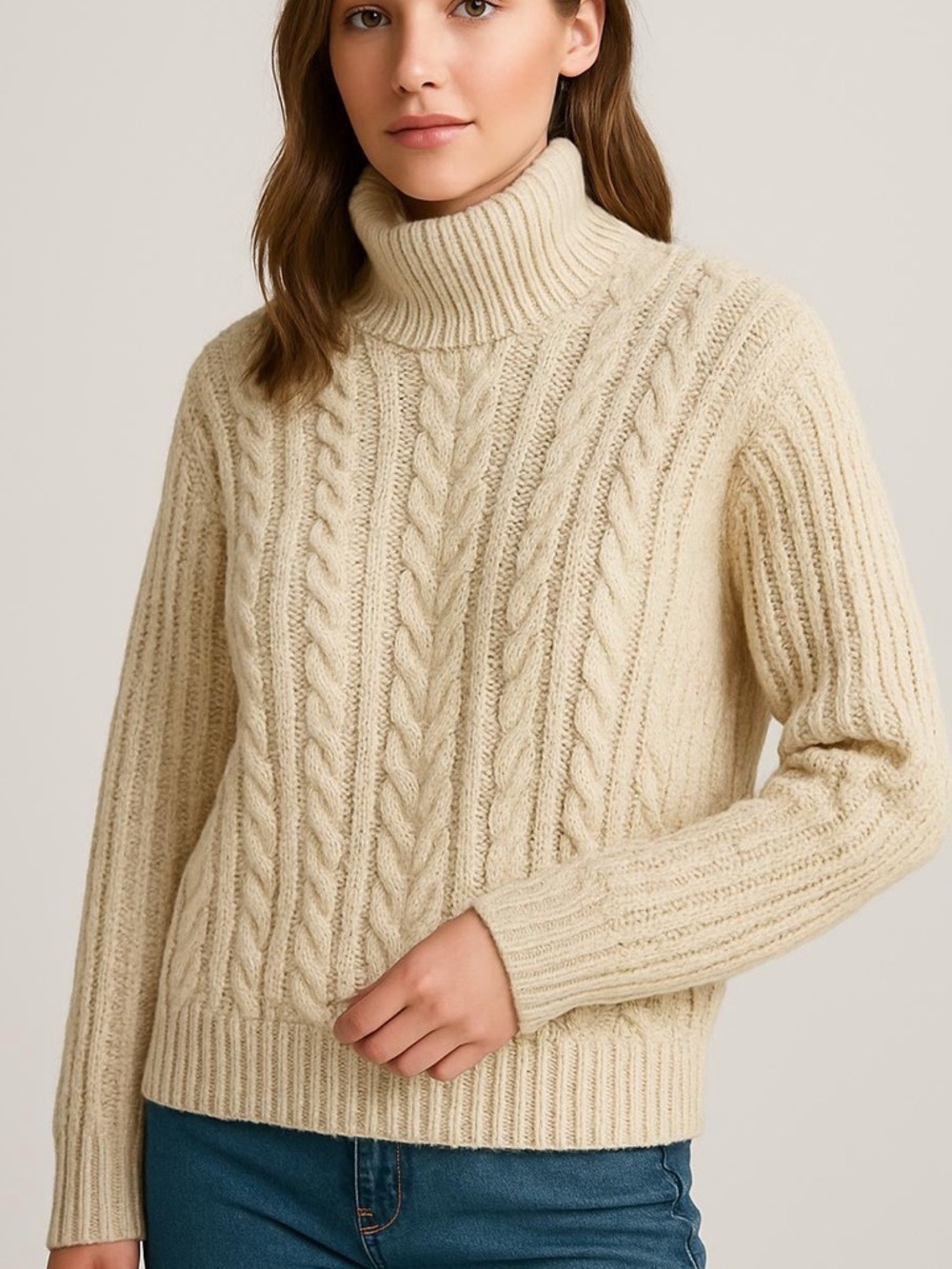 Vintage handknit fisherman sweater crewneck cream cable knit Size medium